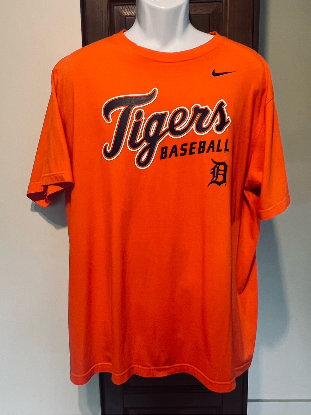 Nike Detroit Tigers Script Logo Mens Shirt Orange Size XXL